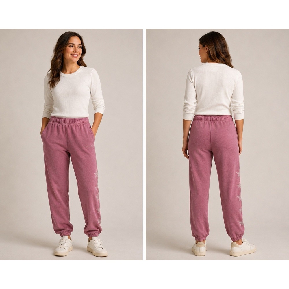 Pink Victoria's Secret Size XS Women's Sweatpants/Joggers regular‎ pink/Stars